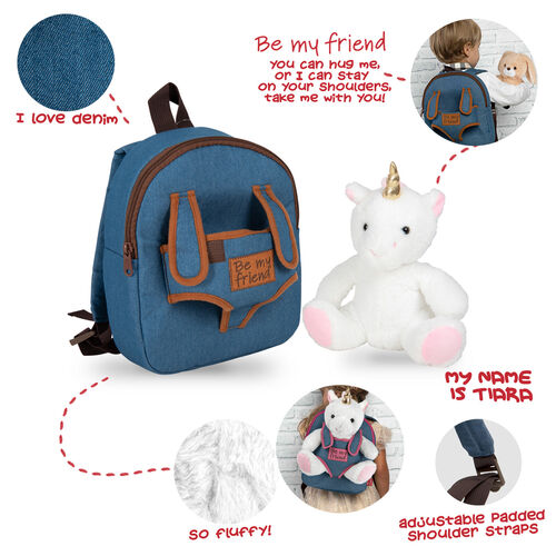 Tiara Unicorn backpack with plush toy 26cm