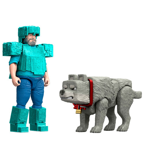 Set 2 figuras Steve & Wolf Minecraft La Pelicula