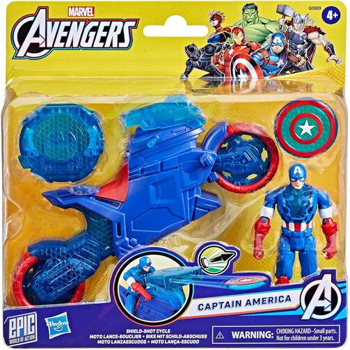 Moto Lanzaescudos + figura Capitan America Los Vengadores Avengers Marvel