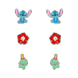 Set 3 Pares de pendientes Stitch Disney plata