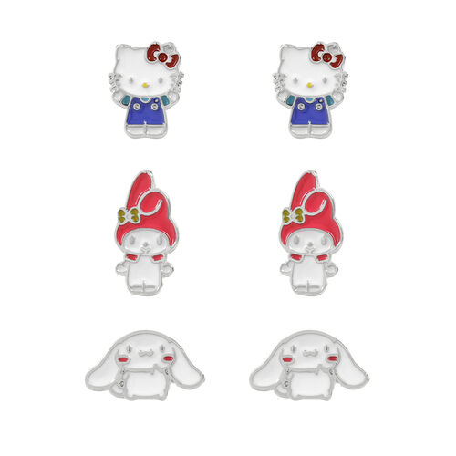 Set 3 Pares de pendientes Hello Kitty and Friends plata