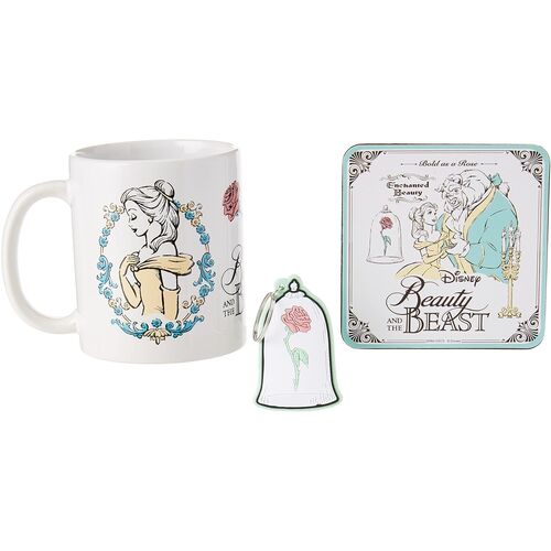 Set Taza + llavero + posavasos La Bella y la Bestia Disney