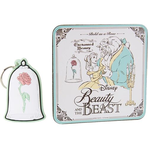 Set Taza + llavero + posavasos La Bella y la Bestia Disney