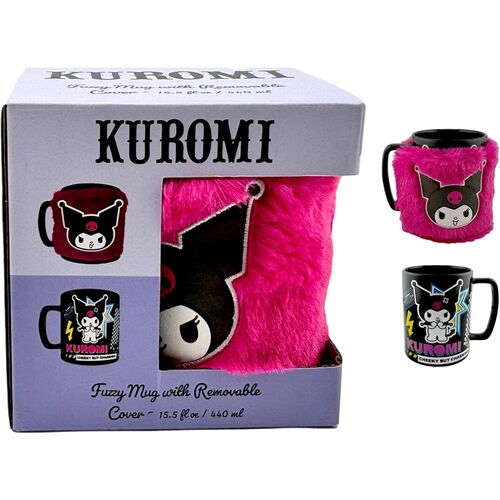 Taza funda de peluche Kuromi Hello Kitty 440ml