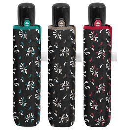 Paraguas plegable automatico negro estampado 54cm surtido