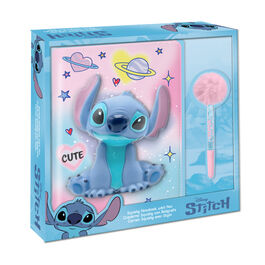 Disney Stitch Squshy notebook + pompom pen