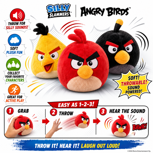 Blister 4 peluches Angry Birds Silly Slammers 8cm