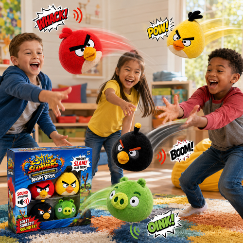 Blister 4 peluches Angry Birds Silly Slammers 8cm